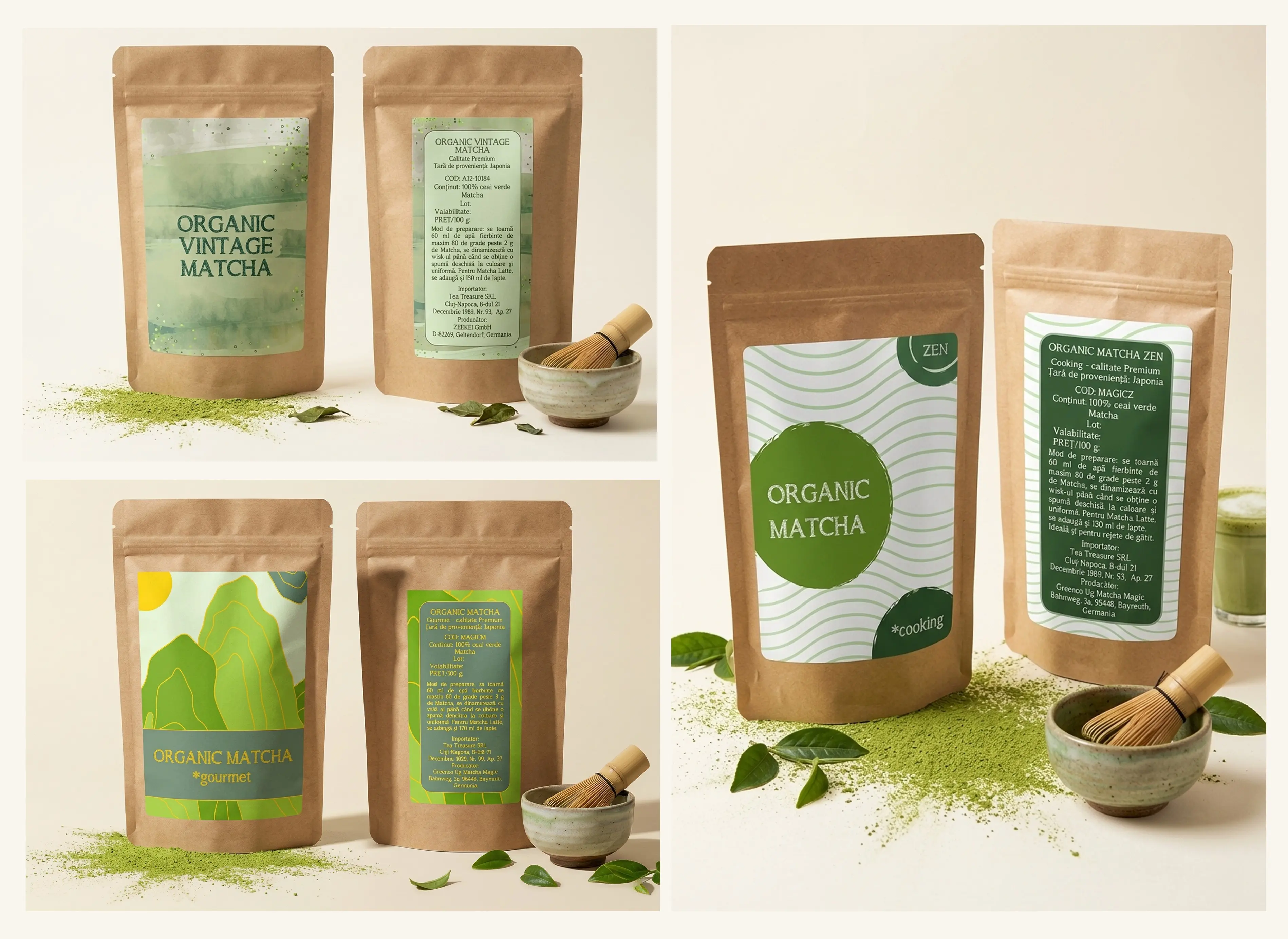 Demmers Teehaus — matcha labels, brochure and discount card mock-up