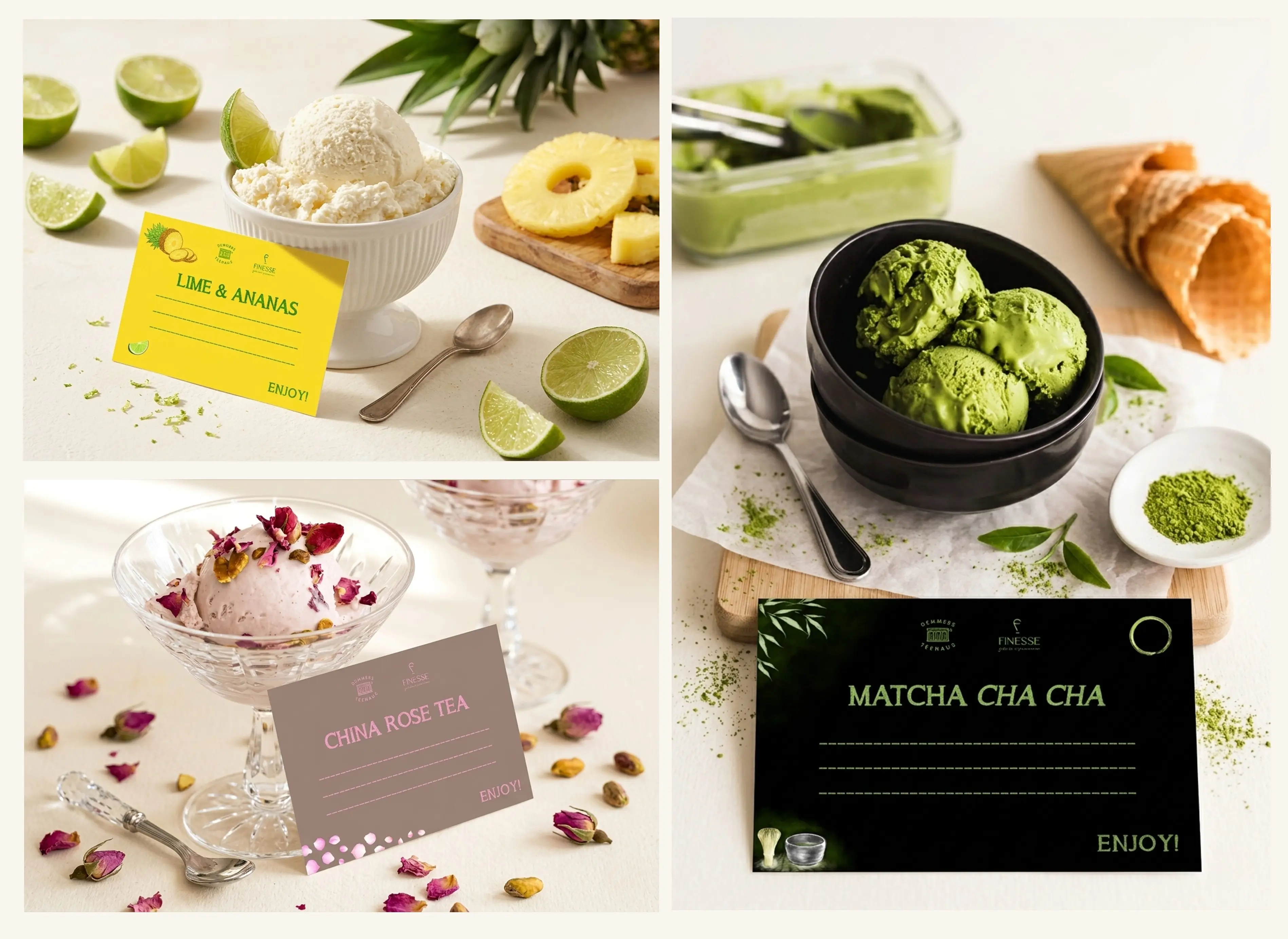 Demmers Teehaus — ice cream display labels in vitrine