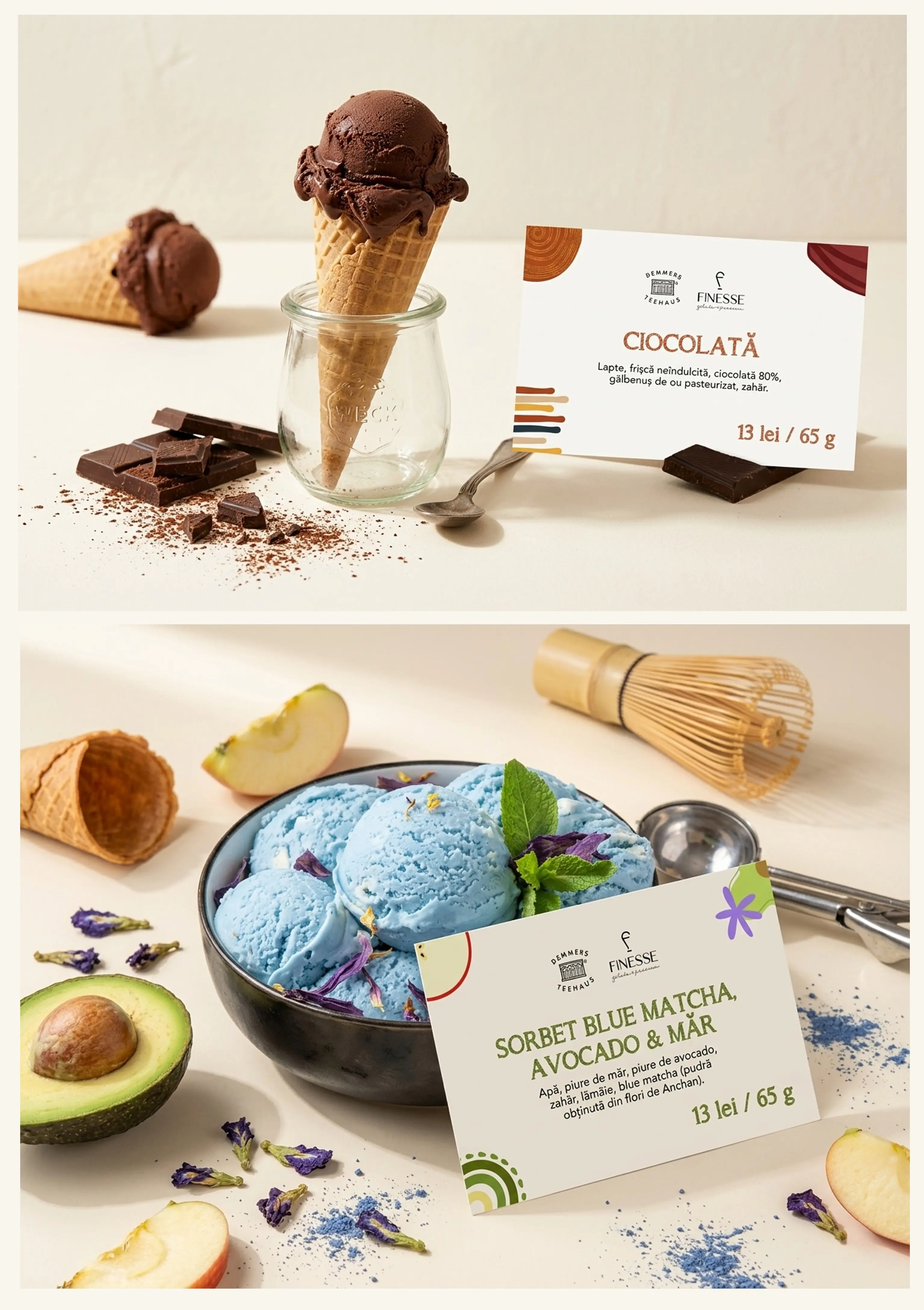 Demmers Teehaus — ice cream display labels 2025 mock-up