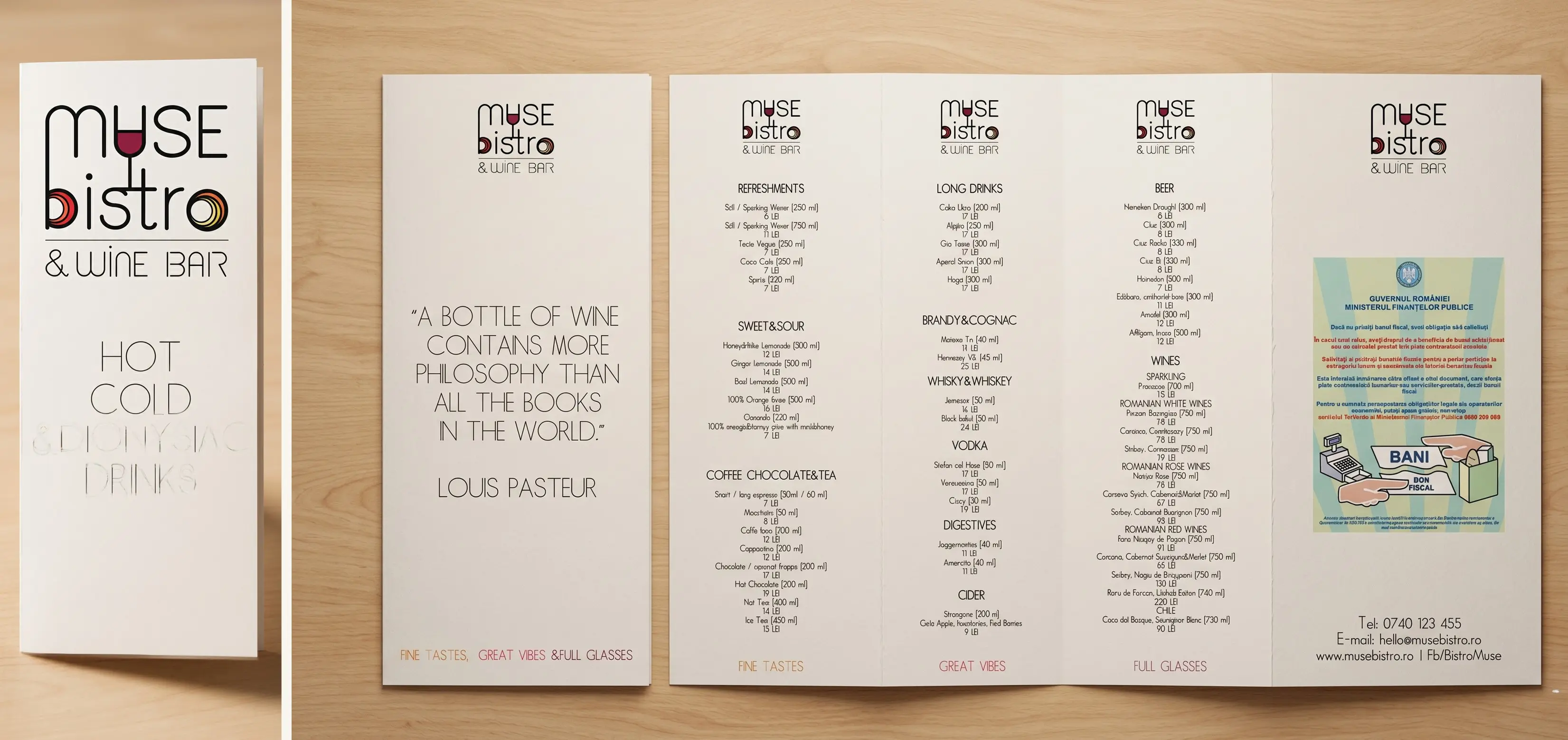 Muse Bistro & Wine Bar — drinks menu print design mock-up
