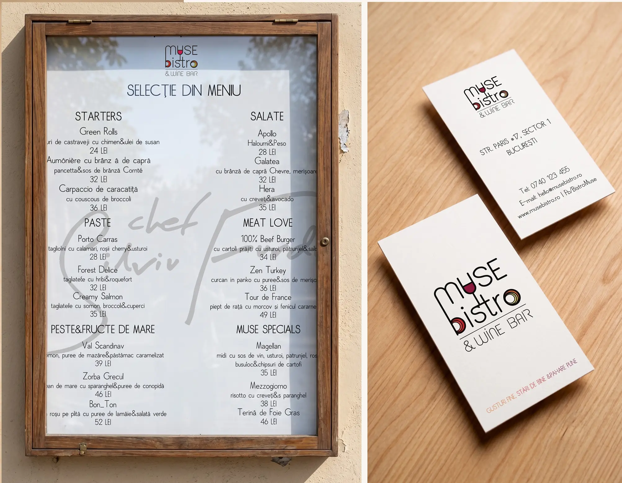 Muse Bistro & Wine Bar — print design mock-up